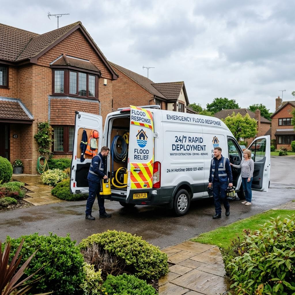 Flood restoration crew responding to water intrusion at a home